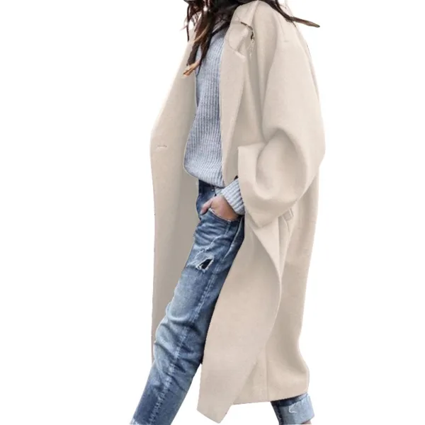 Casual Long Jacket With Pockets Solid Color Single Breasted Lapel Woolen Coat For Women Warm Winter Clothing - Image 8