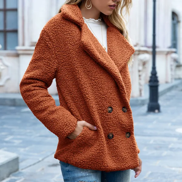 Loose Lapel Fluffy Coat Winter Button Jacket Cardigan Outwear For Women Clothing - Image 6