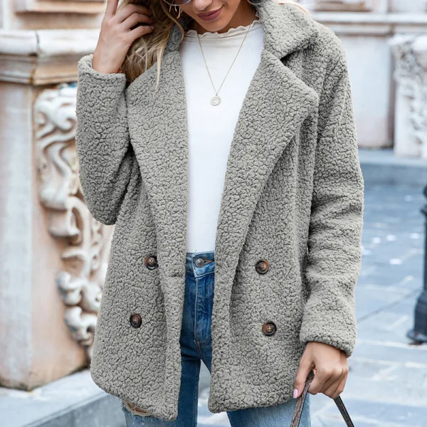 Loose Lapel Fluffy Coat Winter Button Jacket Cardigan Outwear For Women Clothing - Image 9