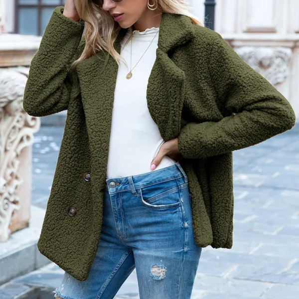 Loose Lapel Fluffy Coat Winter Button Jacket Cardigan Outwear For Women Clothing - Image 4