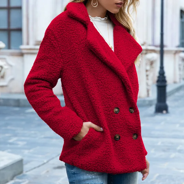 Loose Lapel Fluffy Coat Winter Button Jacket Cardigan Outwear For Women Clothing - Image 10