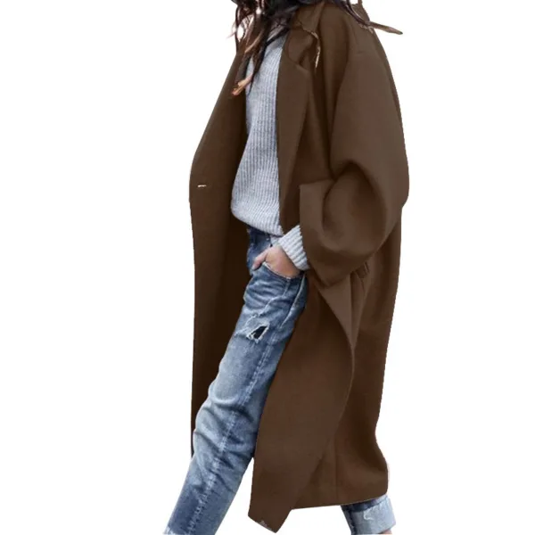 Casual Long Jacket With Pockets Solid Color Single Breasted Lapel Woolen Coat For Women Warm Winter Clothing - Image 7