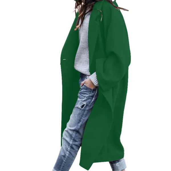 Casual Long Jacket With Pockets Solid Color Single Breasted Lapel Woolen Coat For Women Warm Winter Clothing - Image 9