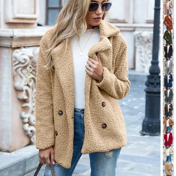 Loose Lapel Fluffy Coat Winter Button Jacket Cardigan Outwear For Women Clothing - Image 2