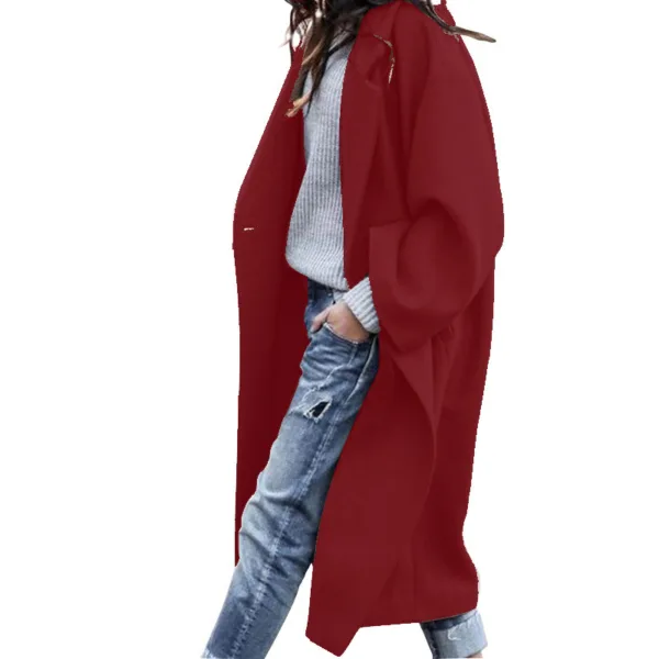 Casual Long Jacket With Pockets Solid Color Single Breasted Lapel Woolen Coat For Women Warm Winter Clothing - Image 10